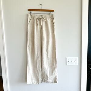 Allen Allen Linen Drawstring Waist Pants Cream XS